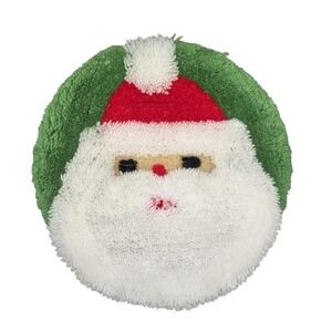 Vintage Handmade Latch Hook Santa Claus Toilet Lid Cover Christmas Decor Green